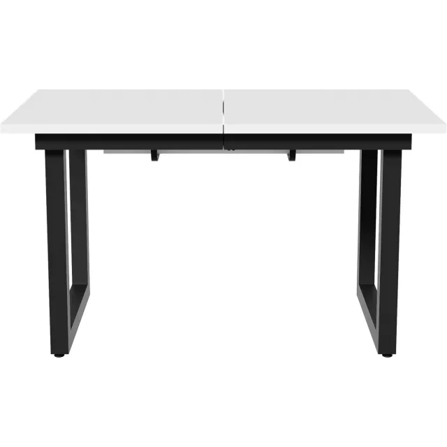 MEUNIQ uitschuifbare eettafel in industriële stijl met rechthoekig tafelblad, metalen frame en verstelbare tafelpoten voor eetkamer, wit en zwart