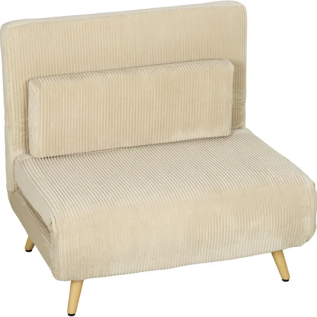 Homona Slaapfauteuil 3-in-1 - Met kussen en verstelbare rugleuning - Van corduroy - 90 x 75 x 84 cm - Beige