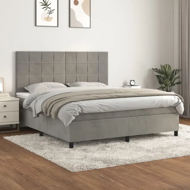 vidaXL Boxspring met matras fluweel lichtgrijs 160x200 cm grijs