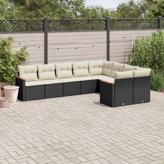 vidaXL 9-delige Loungeset met kussens poly rattan zwart, foto 2