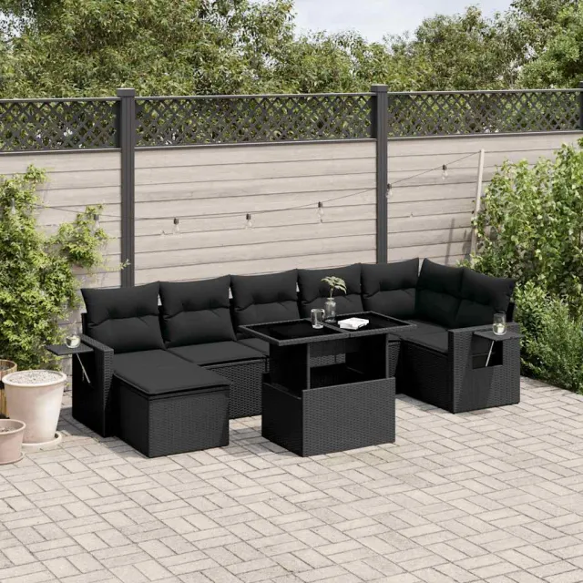 vidaXL 8-delige Loungeset met kussens poly rattan zwart