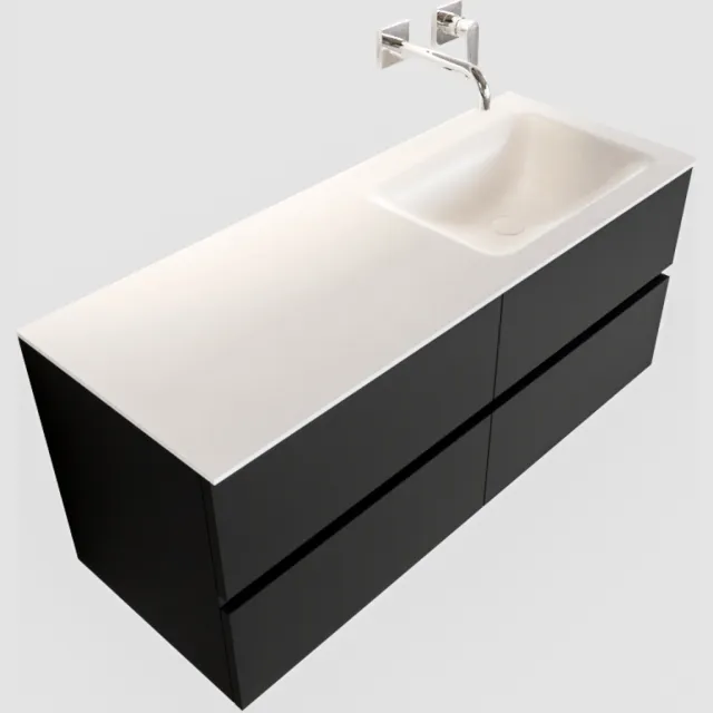 Boss & Wessing Badkamermeubel Solid Surface BWS Oslo 120x45 cm Mat Zwart Urban Rechts (0 kraangaten, 4 lades)