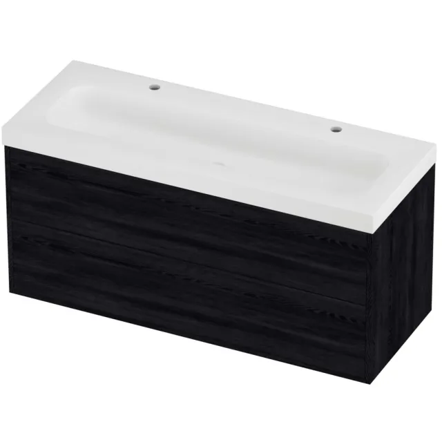 Proline Haga Badmeubelset Polystone Mezza 2 Kraangaten Enkel 120x46x58 cm Mat White Black Oak Eiken
