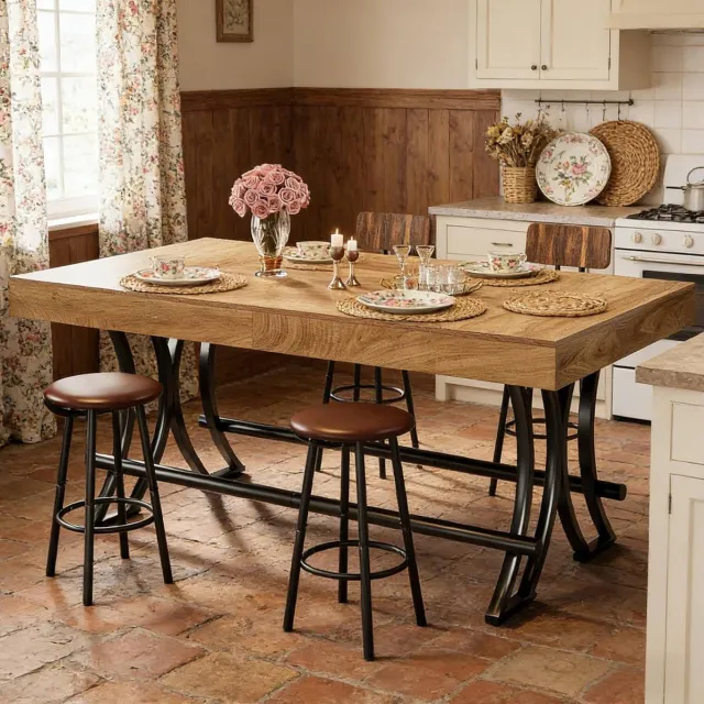 DESMIU Bartafel - Rechthoekige Hoge Eettafel Voor Keuken En Woonruimte - Industriële Houtlook Met Metaal - 160x70x90 Cm - Zwart Bruin