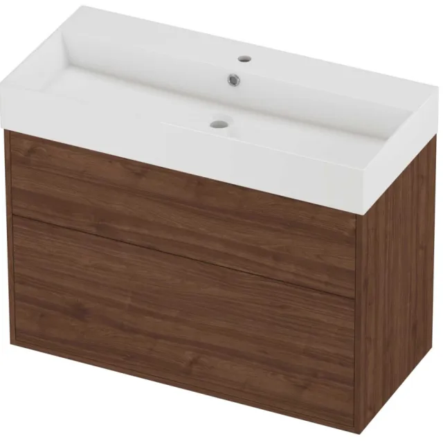 Proline Zara Badmeubelset Porselein Loft 1 Kraangat 100x46x78 cm Glans Wit Indian Walnut Houtlook