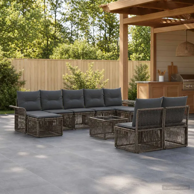 vidaXL Tuinbankenset 10 st Grijs poly rattan, foto 2