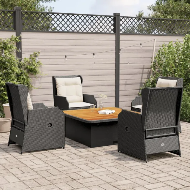 vidaXL 5-delige Loungeset met kussens poly rattan zwart
