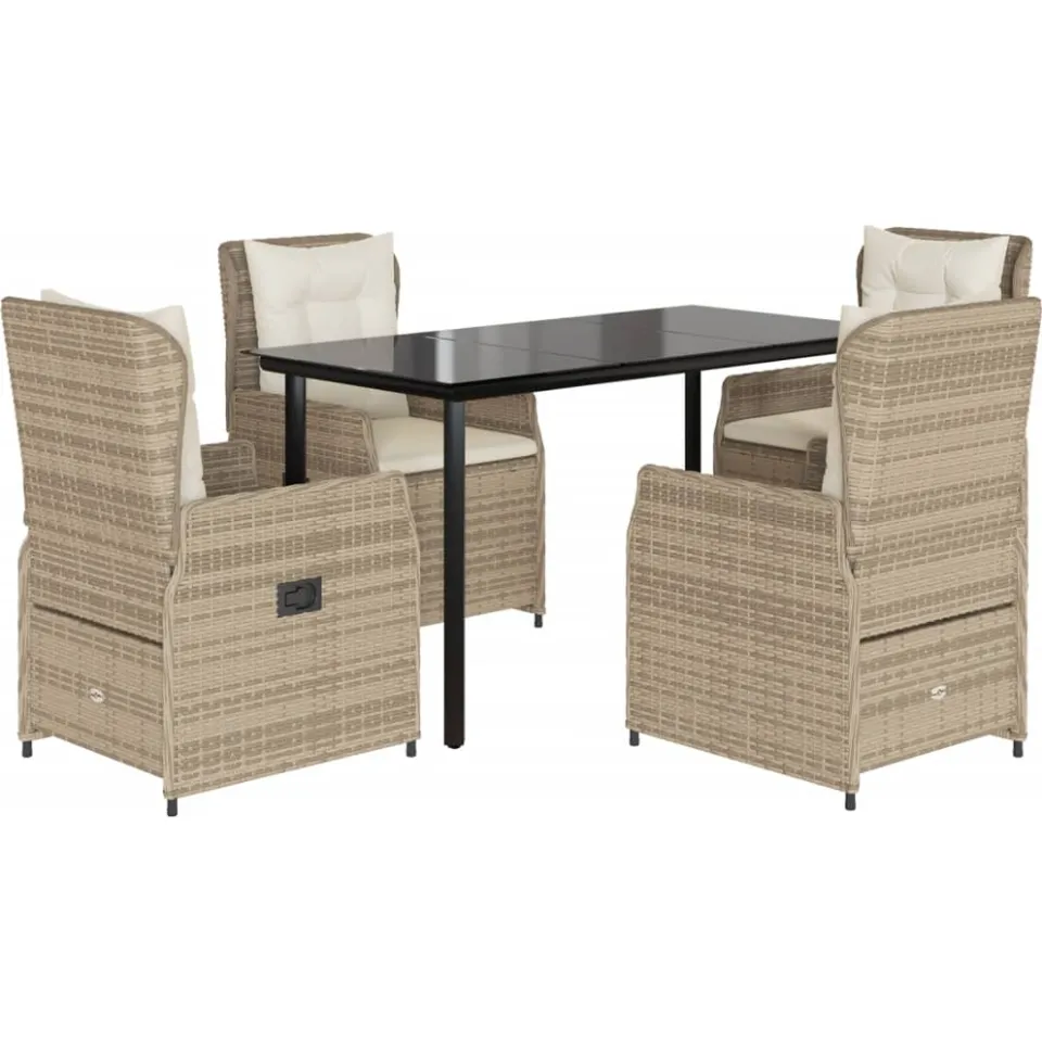 vidaXL 5-delige Tuinset met kussens poly rattan beige, foto 3
