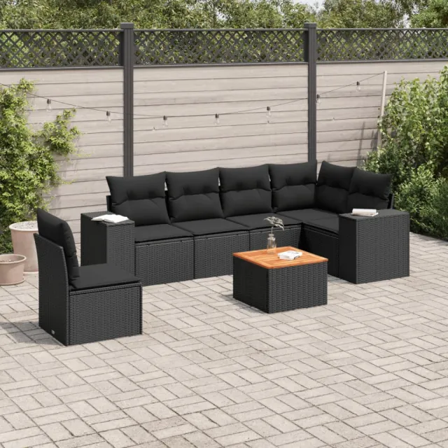 vidaXL 7-delige Loungeset met kussens poly rattan zwart, foto 2