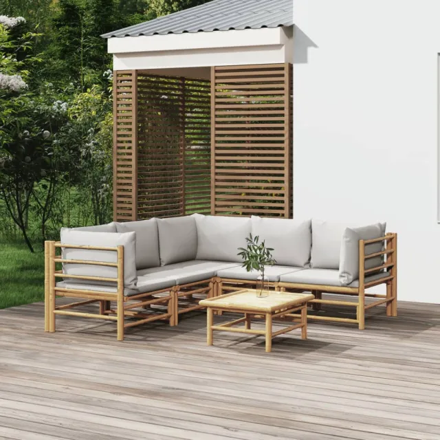 vidaXL 6-delige Loungeset met kussens bamboe lichtgrijs Bruin