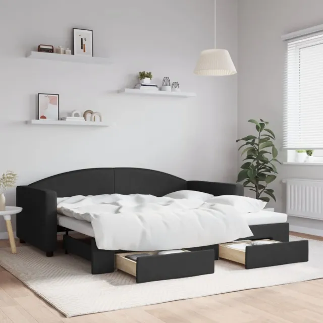 vidaXL Slaapbank met onderschuifbed en lades 90x190 cm stof zwart