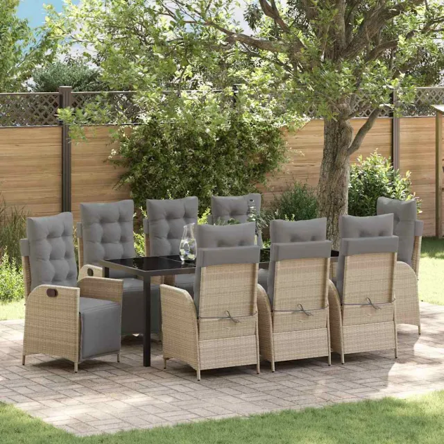 vidaXL Tuin eettafelset 9 st Beige poly rattan, foto 2