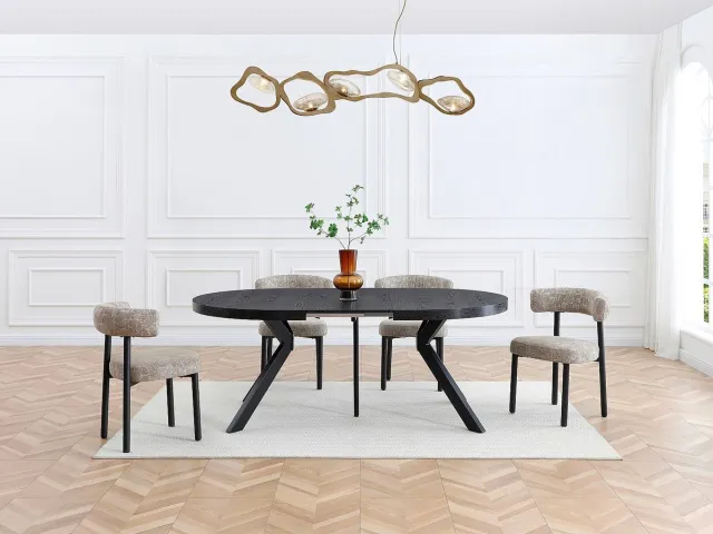 Vente-unique Uitschuifbare eettafel voor 6 tot 12 personen, gemaakt van MDF en staal - Zwart - KOMONI