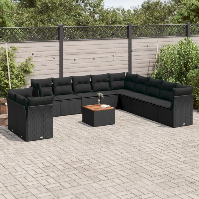 vidaXL 12-delige Loungeset met kussens poly rattan zwart, foto 2