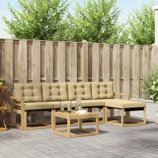 vidaXL Buiten bankenset 6 st 5-zits Wit en Beige