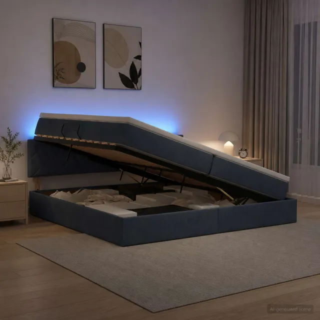 vidaXL LED Opslagbed met Matras Donkergrijs 200 x 200 cm Fluweel