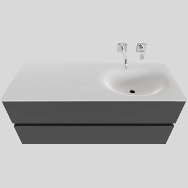 Boss & Wessing Badkamermeubel Solid Surface BWS Stockholm 120x46 cm Rechts Mat Antraciet (zonder kraangat)