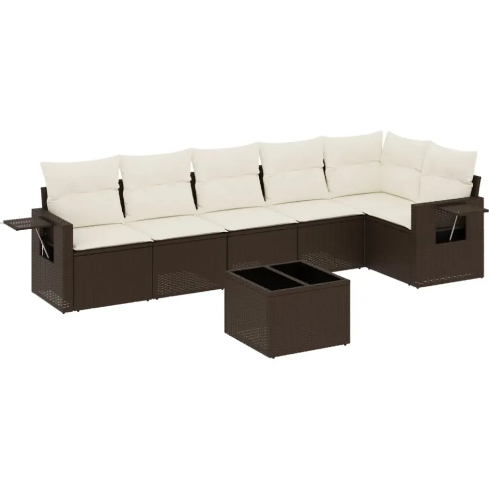 vidaXL 7-delige Loungeset met kussens poly rattan bruin, foto 3
