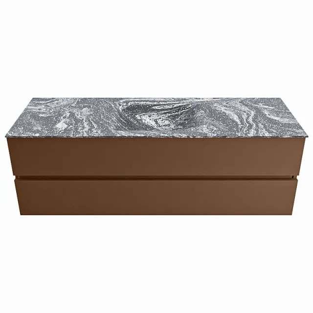 Mondiaz VICA-DLUX 150cm badmeubel onderkast Rust 2 lades. Inbouw wastafel CLOUD midden 1 kraangat, kleur Lava.