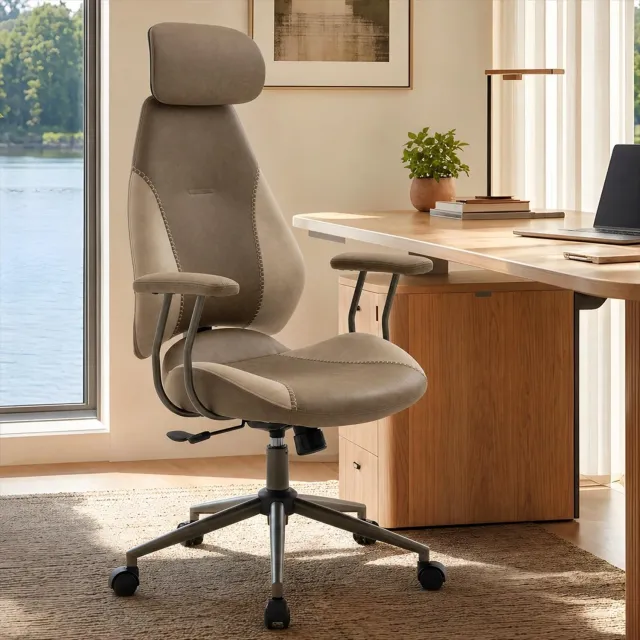 Duraxl Fabuleux Bureaustoel van Suèdelook Stof, Ergonomische Stoel met Hoge Rugleuning en 3D Verstelbare Tweekleurig
