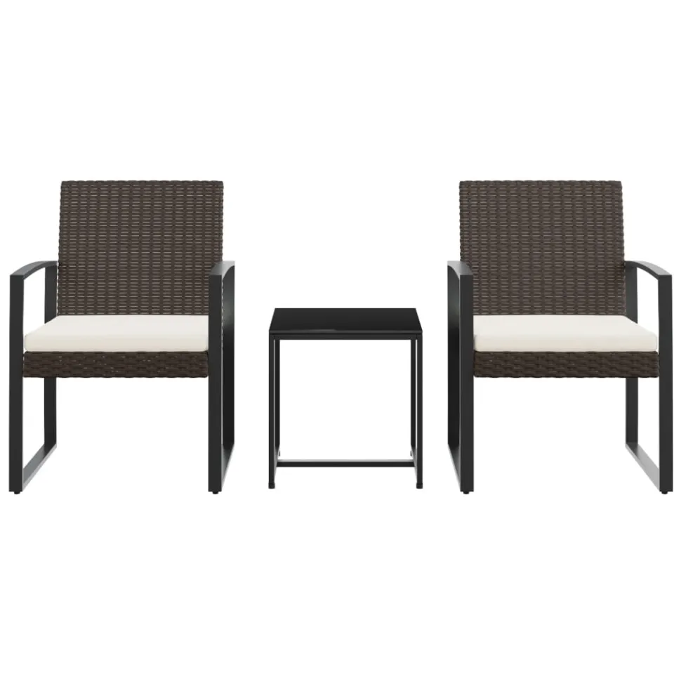 vidaXL 3-delige Tuinset met kussens polypropeen rattan bruin