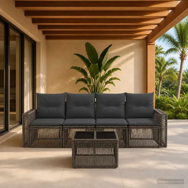 vidaXL Tuinbankenset 5 st 4-zits Grijs en Donkergrijs poly rattan, foto 2