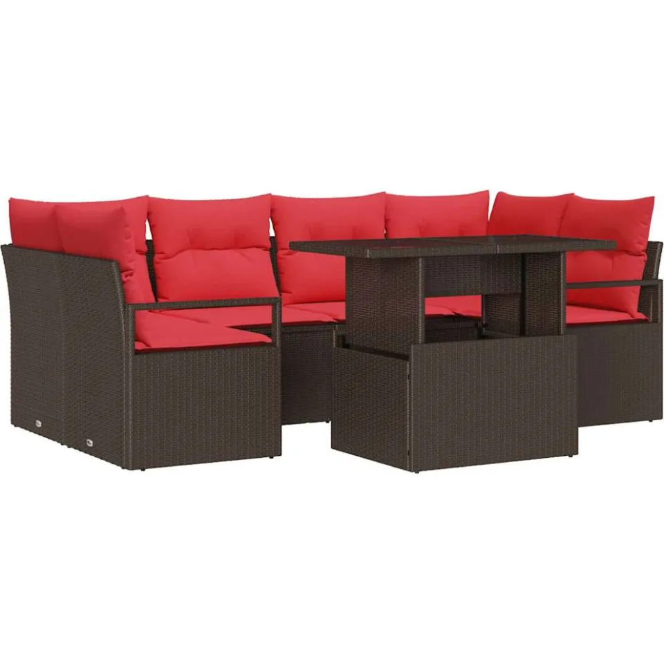vidaXL Tuin Sofa Set 7 st Bruin Poly riet