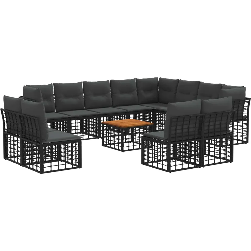 vidaXL Buiten bankenset 13 st 12-zits Zwart en Donkergrijs Polyester, foto 3