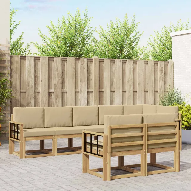 vidaXL Buiten bankenset 8 st 8-zits Wit en Beige Massief Acaciahout
