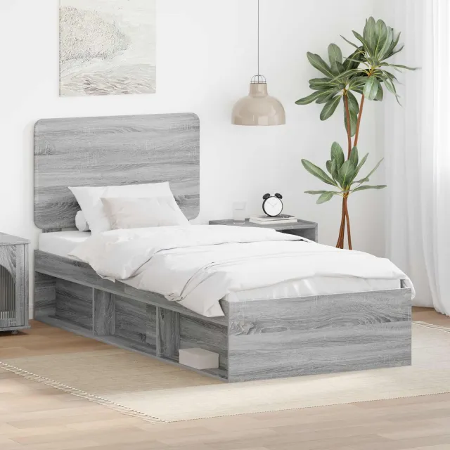 vidaXL Bedframe Grijs Sonoma 75 x 190 cm Massief grenenhout