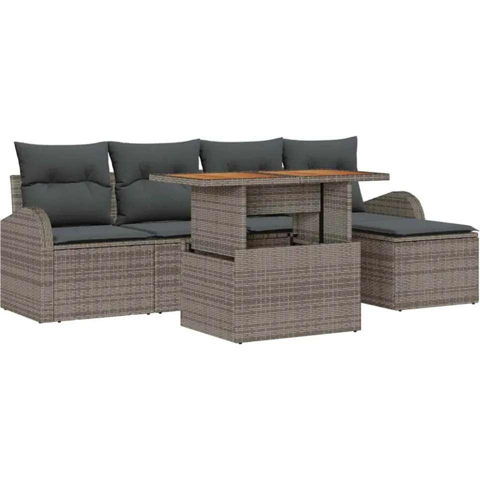 vidaXL Tuin Sofa Set 6 st Grijs Poly riet