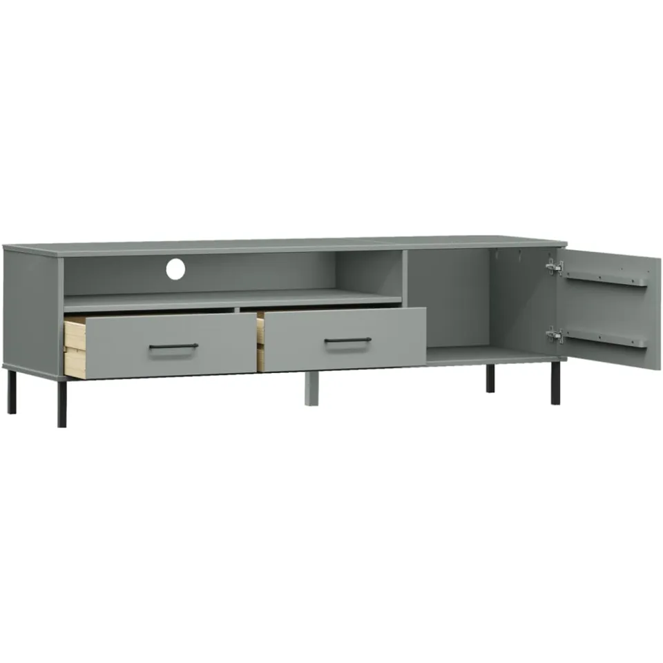 vidaXL Tv-meubel met metalen poten OSLO massief grenenhout grijs, foto 4