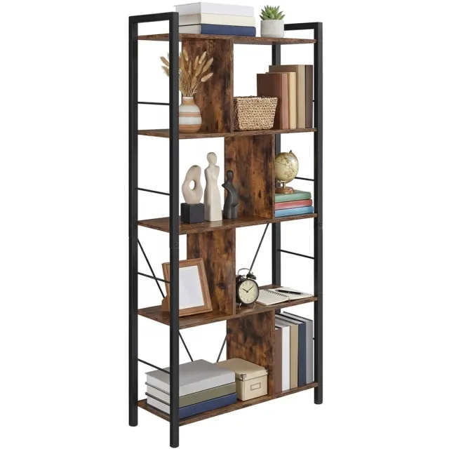 Vasagle Boekenkast - Met 5 Niveaus - Open Vakken - Industrieel Design Bruin-Zwart