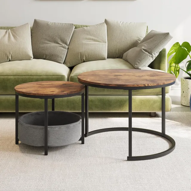 CHICFURN Salontafelset - Nestbaar - Set van 2 - Antiekbruin