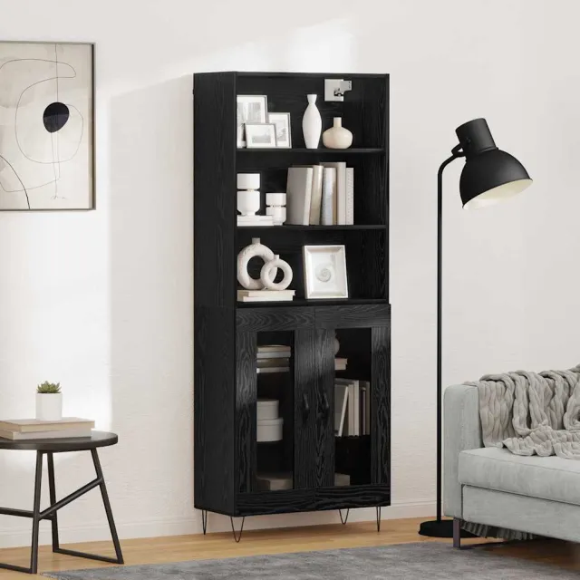 vidaXL Hoge kast 2 st Zwart Eiken 69,5 x 34 x 180 cm