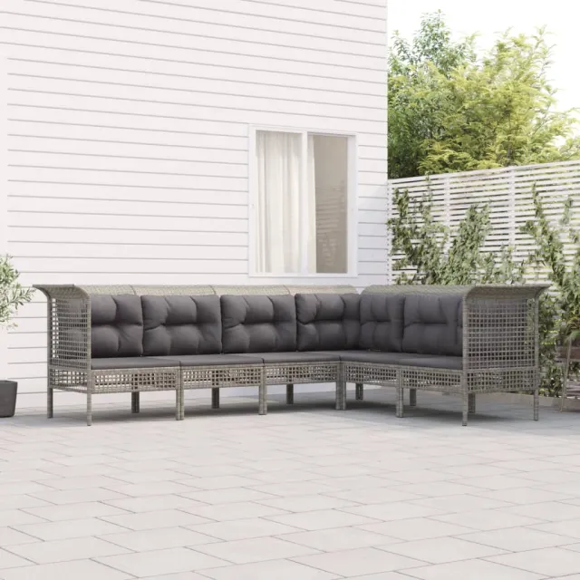 vidaXL 6-delige Loungeset met kussens poly rattan grijs, foto 2