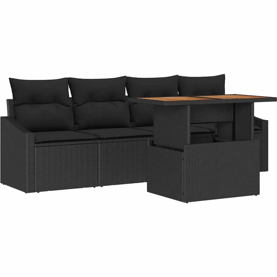 vidaXL Tuin Sofa Set 5 st Zwart Poly riet