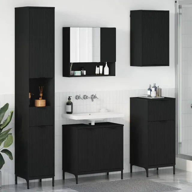 vidaXL Badkamermeubelset met lade Zwart Engineered hout, Metaal, foto 2