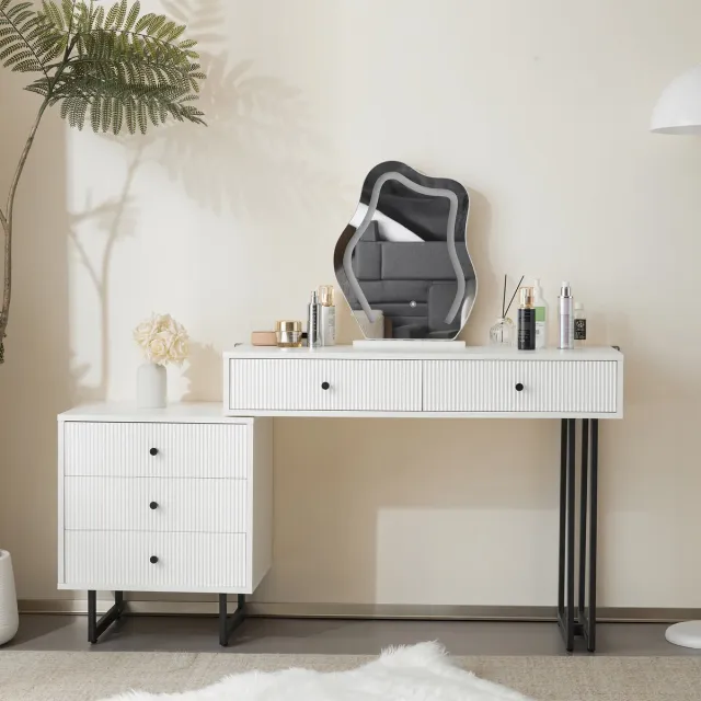 Wishdor Kaptafel - Verplaatsbare Spiegel Met Dimbare Ledverlichting En 5 Laden - Modern - Spaanplaat - Wit - 100 X 40 X 76 Cm