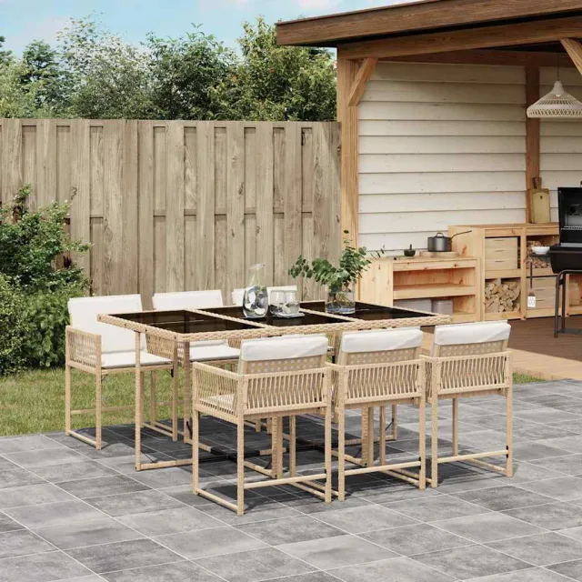 vidaXL 7-delige Tuinset met kussens poly rattan beige, foto 2