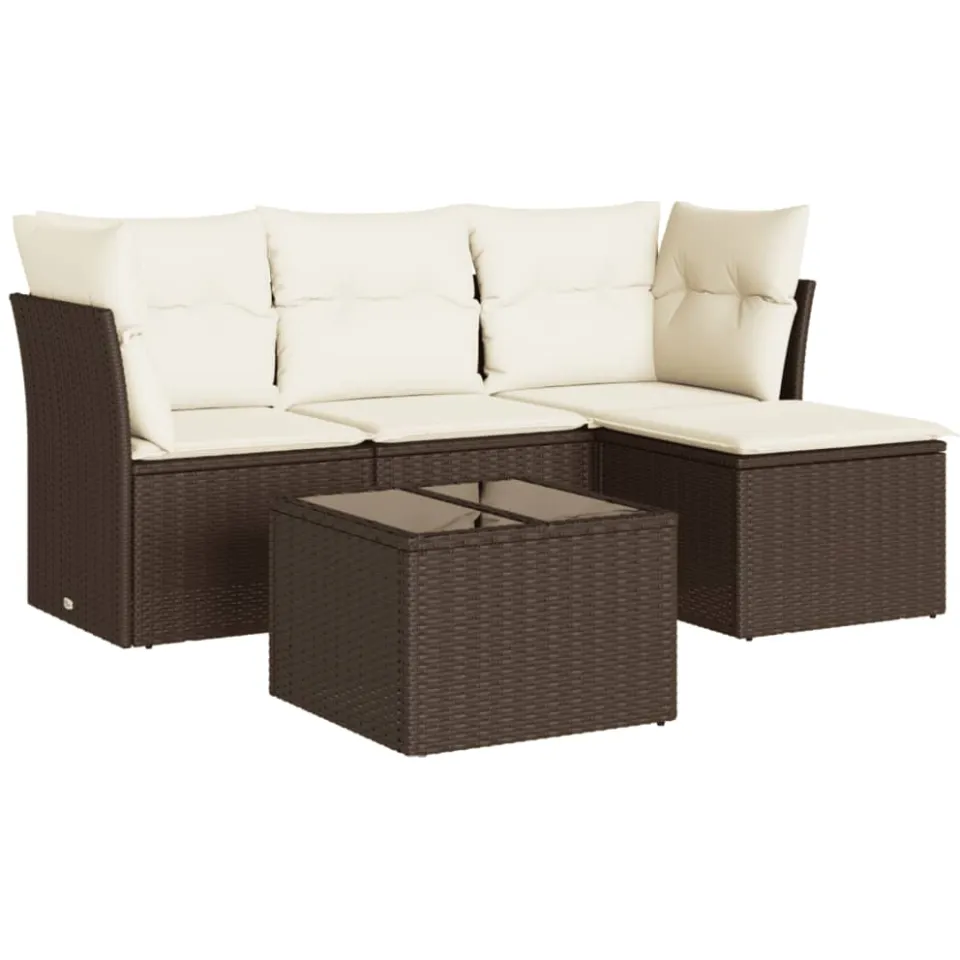 vidaXL 5-delige Loungeset met kussens poly rattan bruin