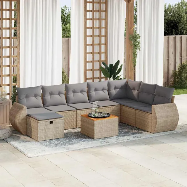 vidaXL 9-delige Loungeset met kussens poly rattan beige, foto 2