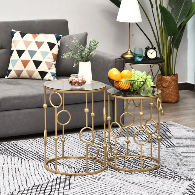 COVREO Bijzettafel set 2-delig, 41 x 41 x 57 cm goud, met glasblad