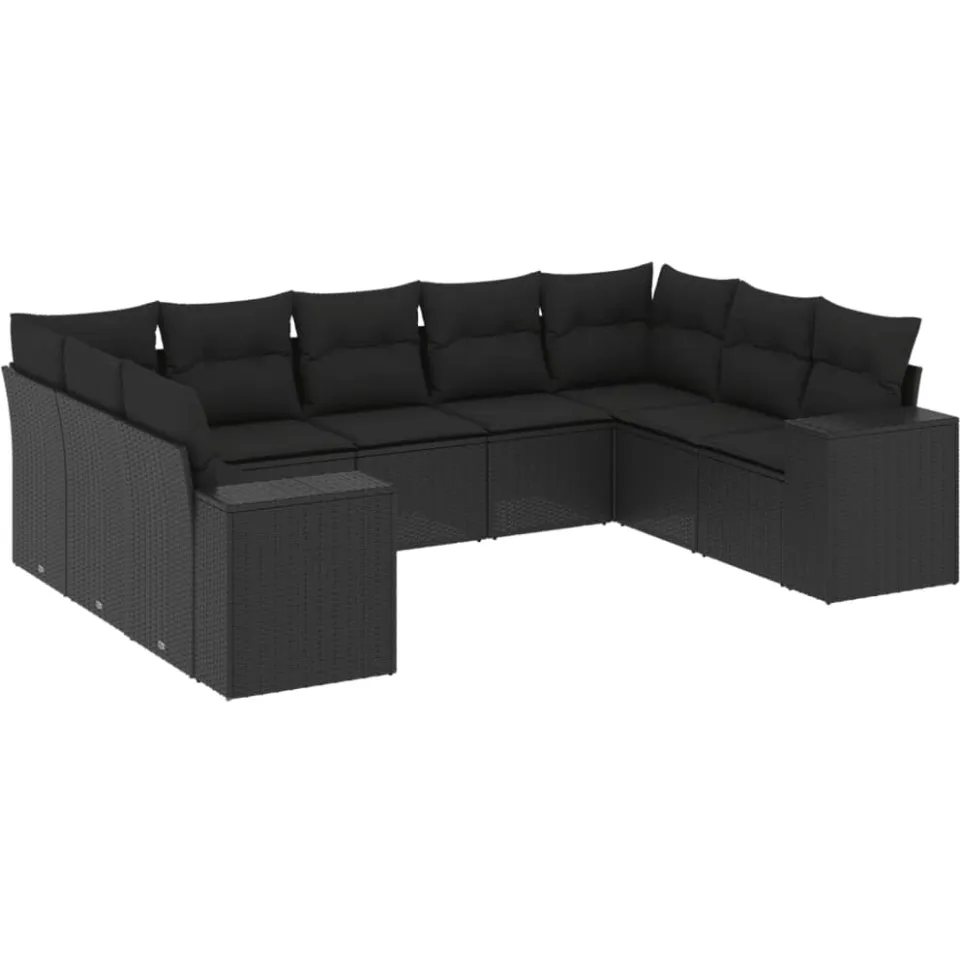 vidaXL 9-delige Loungeset met kussens poly rattan zwart, foto 3