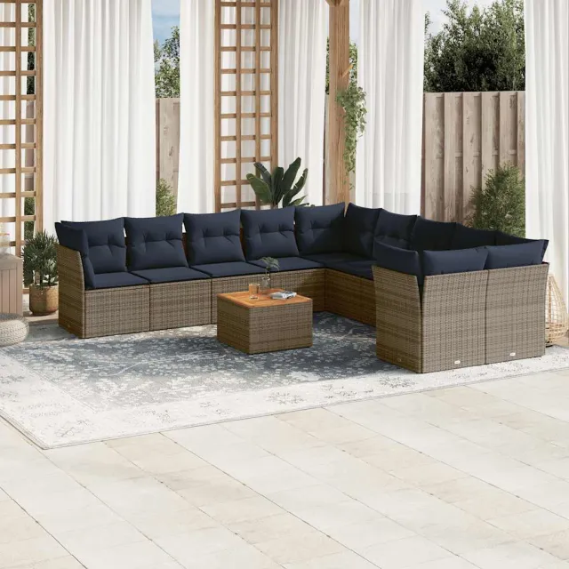 vidaXL 11-delige Loungeset met kussens poly rattan grijs, foto 2