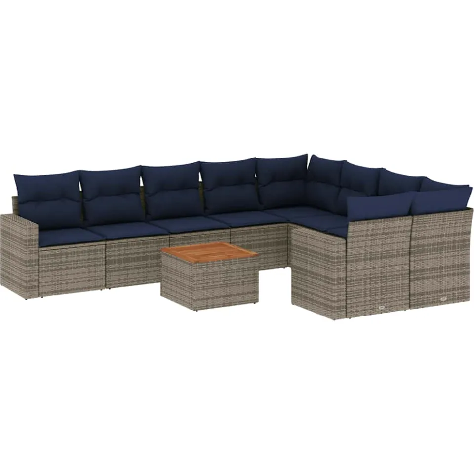 vidaXL 10-delige Loungeset met kussens poly rattan grijs, foto 3