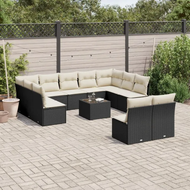 vidaXL 12-delige Loungeset met kussens poly rattan zwart, foto 2