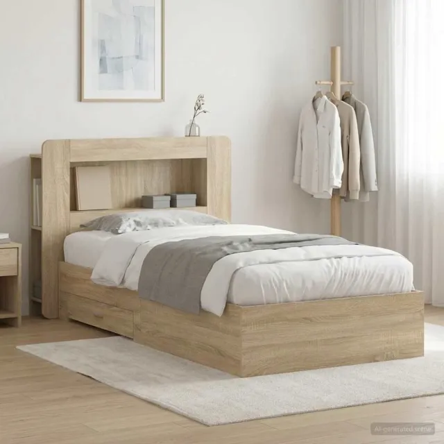 vidaXL Bedframe met opslag Sonoma Eiken 80 x 200 cm Bewerkt hout Bruin