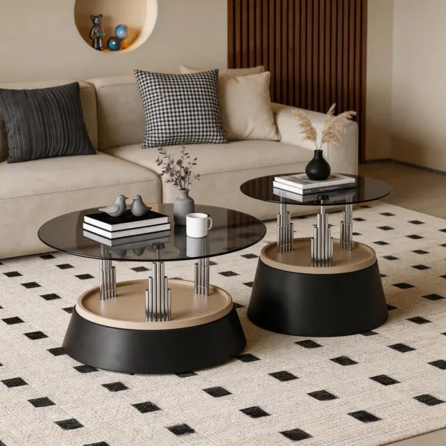 CHICFURN Salontafel - nesting design - rond - zwart