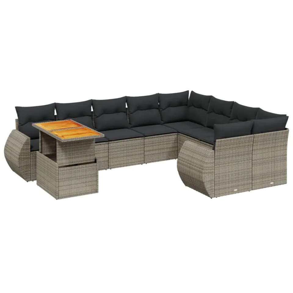 vidaXL 10-delige Loungeset met kussens poly rattan grijs, foto 3